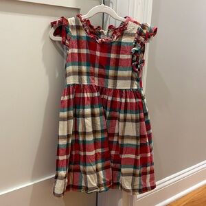Pink Chicken Plaid Dress - Red, Green, Cream